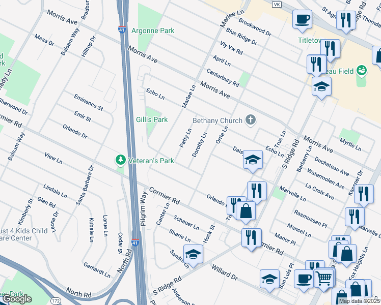 map of restaurants, bars, coffee shops, grocery stores, and more near 2187 Patty Lane in Green Bay