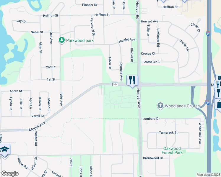 map of restaurants, bars, coffee shops, grocery stores, and more near 4902 County Road HH in Stevens Point