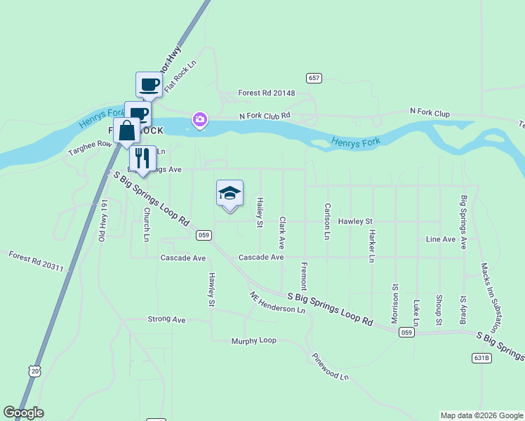 map of restaurants, bars, coffee shops, grocery stores, and more near 4266 Hailey Street in Island Park