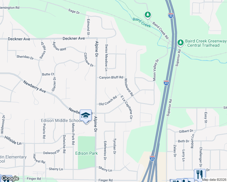 map of restaurants, bars, coffee shops, grocery stores, and more near 349 East Le Capitaine Circle in Green Bay