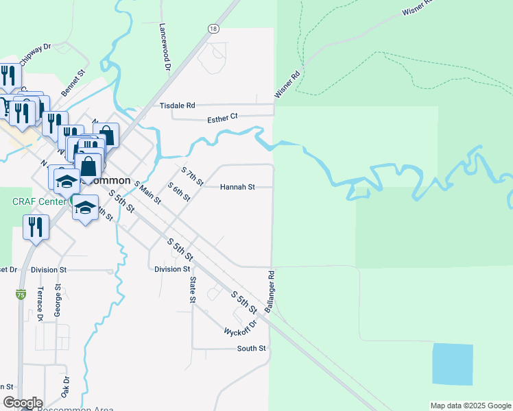 map of restaurants, bars, coffee shops, grocery stores, and more near 249 Ballenger Road in Roscommon