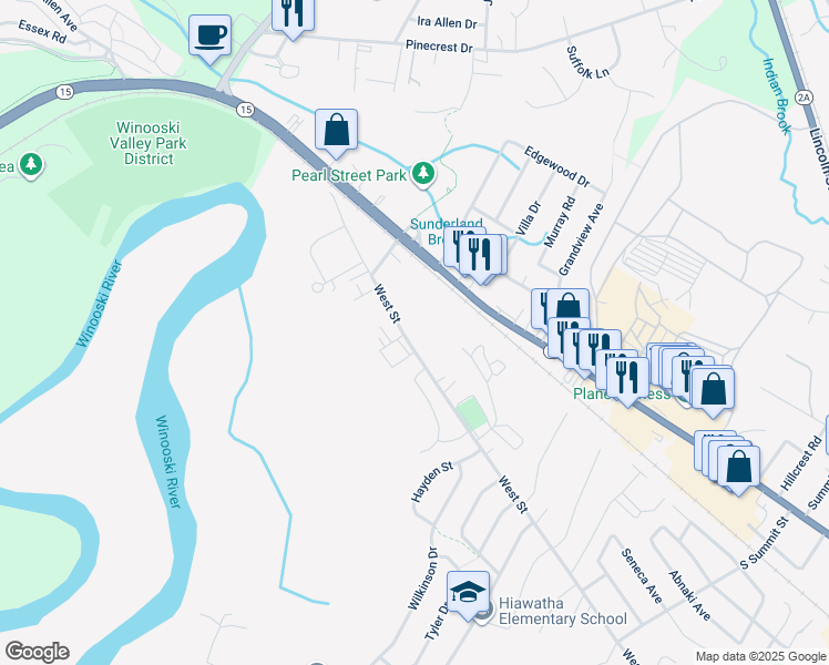 map of restaurants, bars, coffee shops, grocery stores, and more near 159 West Street in Essex