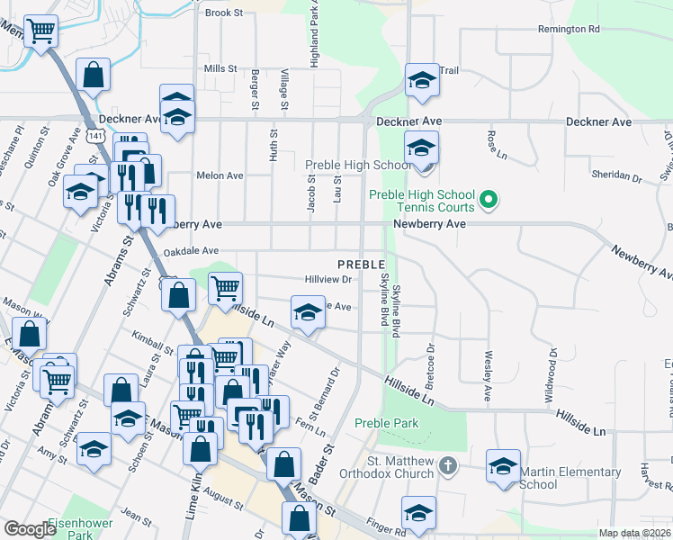 map of restaurants, bars, coffee shops, grocery stores, and more near 2020 Oakdale Avenue in Green Bay