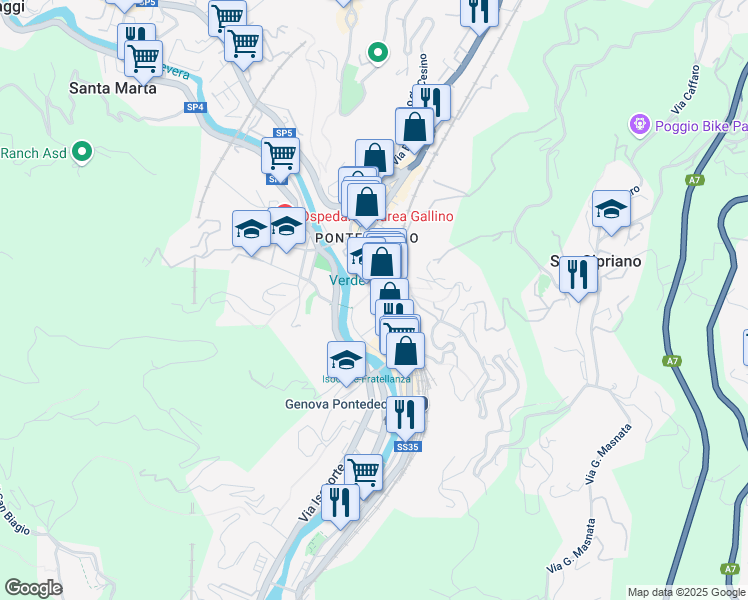 map of restaurants, bars, coffee shops, grocery stores, and more near 16 Via Guido Poli in Genoa