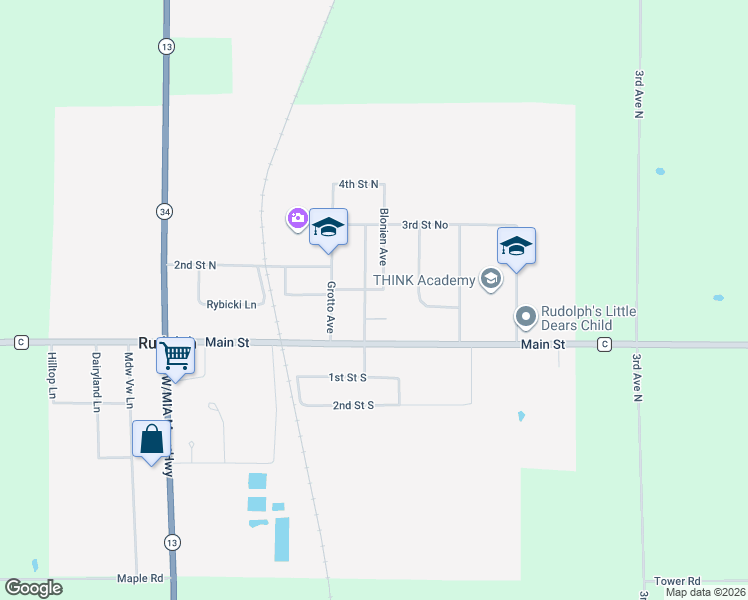 map of restaurants, bars, coffee shops, grocery stores, and more near 6439 Hillcrest Avenue in Rudolph