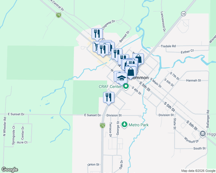 map of restaurants, bars, coffee shops, grocery stores, and more near 501-599 Brooks St in Roscommon