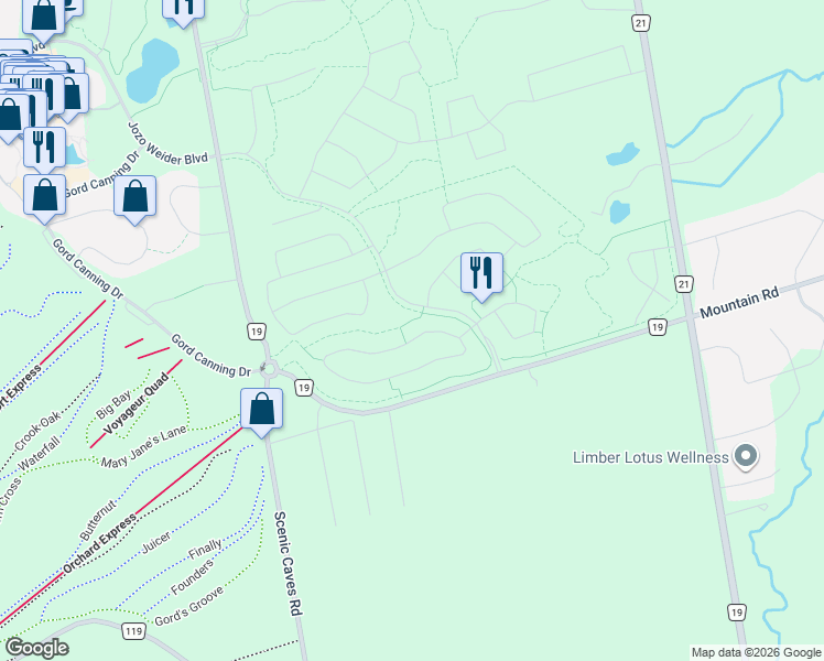 map of restaurants, bars, coffee shops, grocery stores, and more near 348 Yellow Birch Crescent in Grey County