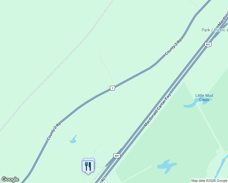 map of restaurants, bars, coffee shops, grocery stores, and more near 1619 County Road 2 in Mallorytown