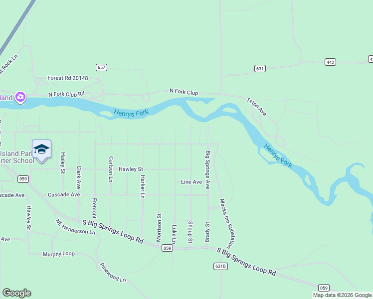 map of restaurants, bars, coffee shops, grocery stores, and more near 4192 South Big Springs Loop Road in Island Park