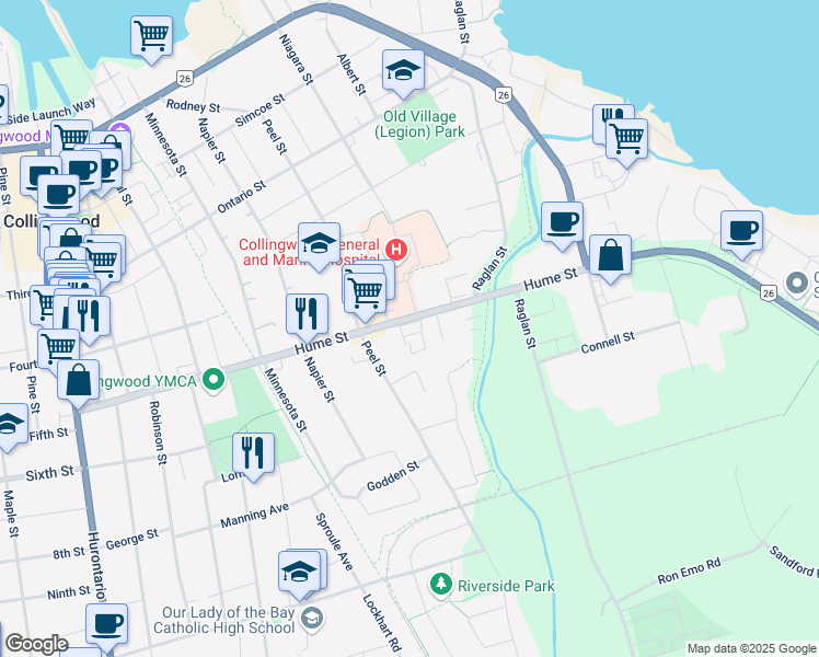 map of restaurants, bars, coffee shops, grocery stores, and more near 460 Hume Street in Collingwood