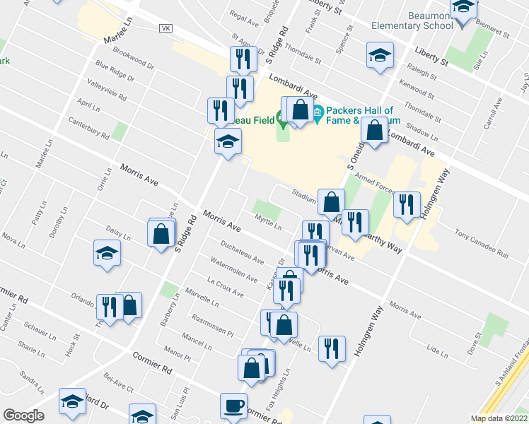 map of restaurants, bars, coffee shops, grocery stores, and more near in Ashwaubenon