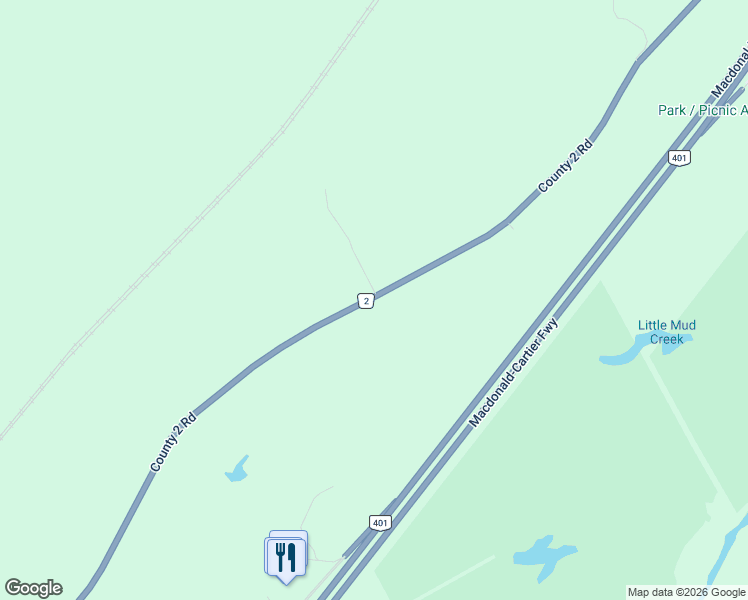 map of restaurants, bars, coffee shops, grocery stores, and more near 1619 County Road 2 in Mallorytown