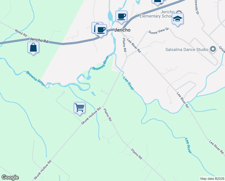 map of restaurants, bars, coffee shops, grocery stores, and more near 223 Plains Road in Jericho