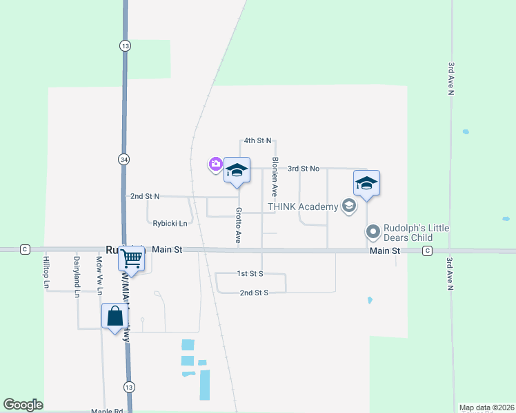 map of restaurants, bars, coffee shops, grocery stores, and more near 6439 Hillcrest Avenue in Rudolph