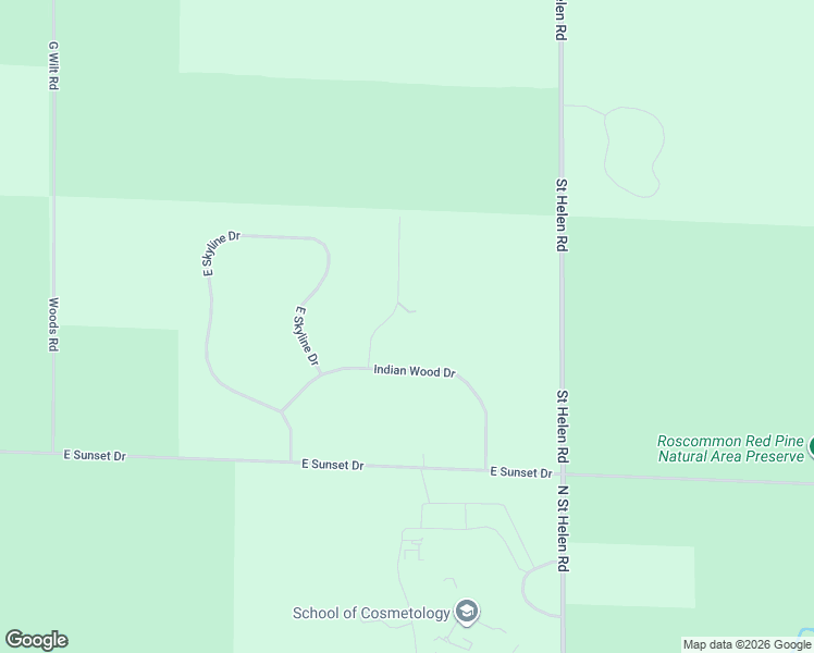 map of restaurants, bars, coffee shops, grocery stores, and more near Indianwood Drive in Roscommon