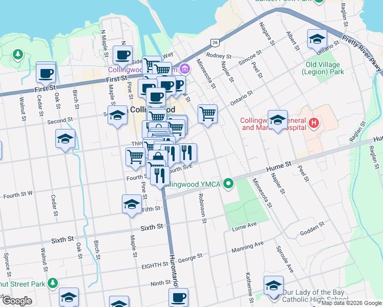 map of restaurants, bars, coffee shops, grocery stores, and more near 40 Market Street in Collingwood