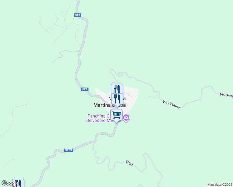 map of restaurants, bars, coffee shops, grocery stores, and more near 1 Via Oratorio in Martina