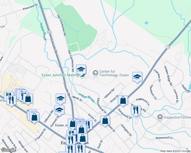 map of restaurants, bars, coffee shops, grocery stores, and more near 3 Educational Drive in Essex