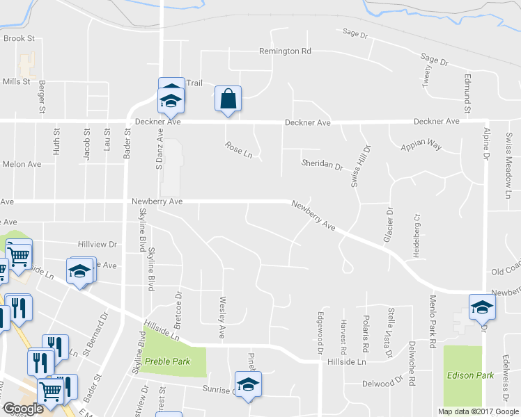 map of restaurants, bars, coffee shops, grocery stores, and more near 2424 Newberry Avenue in Green Bay