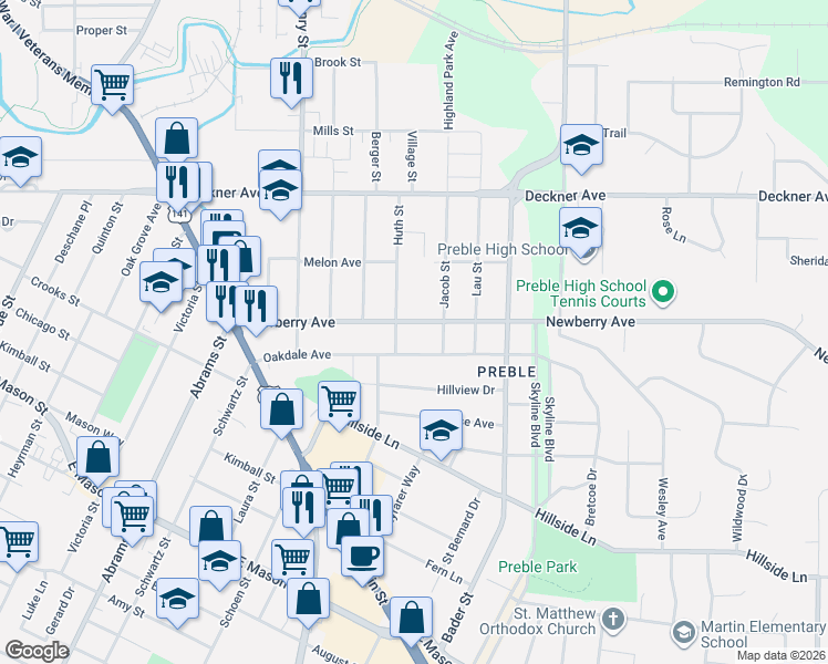 map of restaurants, bars, coffee shops, grocery stores, and more near 1945 Newberry Avenue in Green Bay