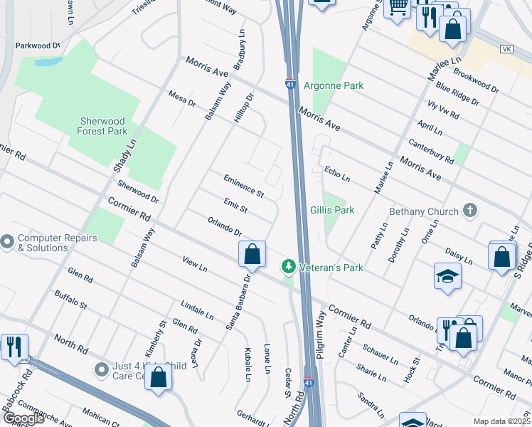 map of restaurants, bars, coffee shops, grocery stores, and more near 1356 Emir Street in Green Bay