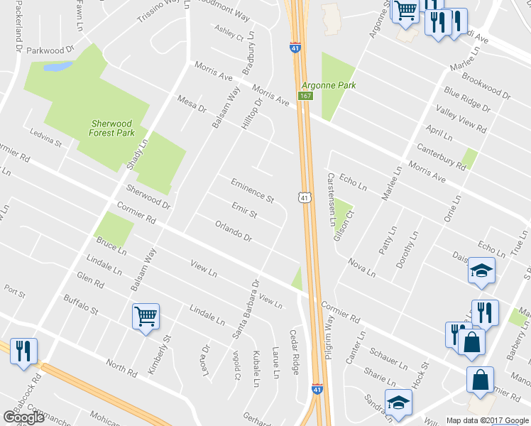 map of restaurants, bars, coffee shops, grocery stores, and more near 1356 Emir Street in Green Bay