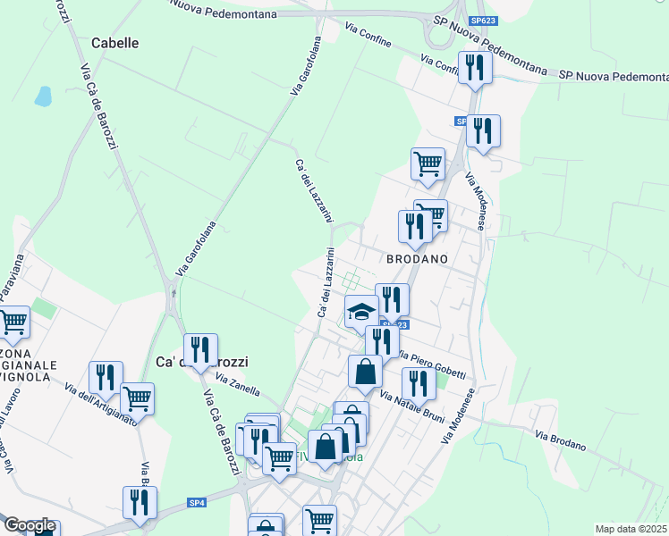map of restaurants, bars, coffee shops, grocery stores, and more near 277 Via Cà dei Lazzarini in Province of Modena
