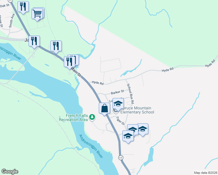 map of restaurants, bars, coffee shops, grocery stores, and more near 13 Hyde Road in Jay