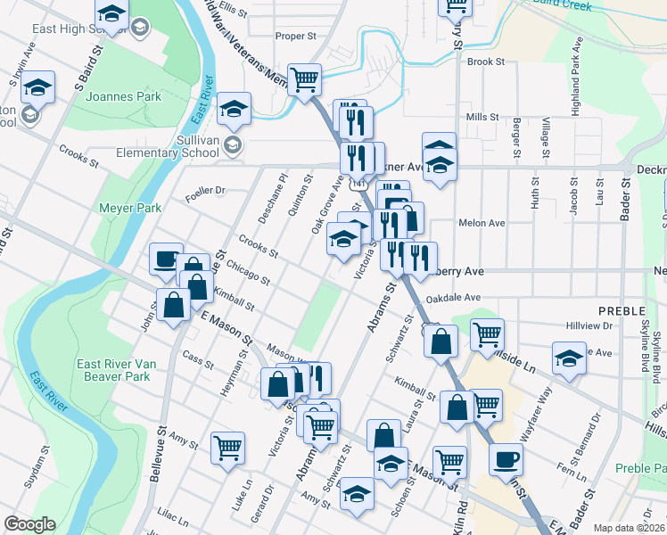 map of restaurants, bars, coffee shops, grocery stores, and more near 333 Irene Street in Green Bay