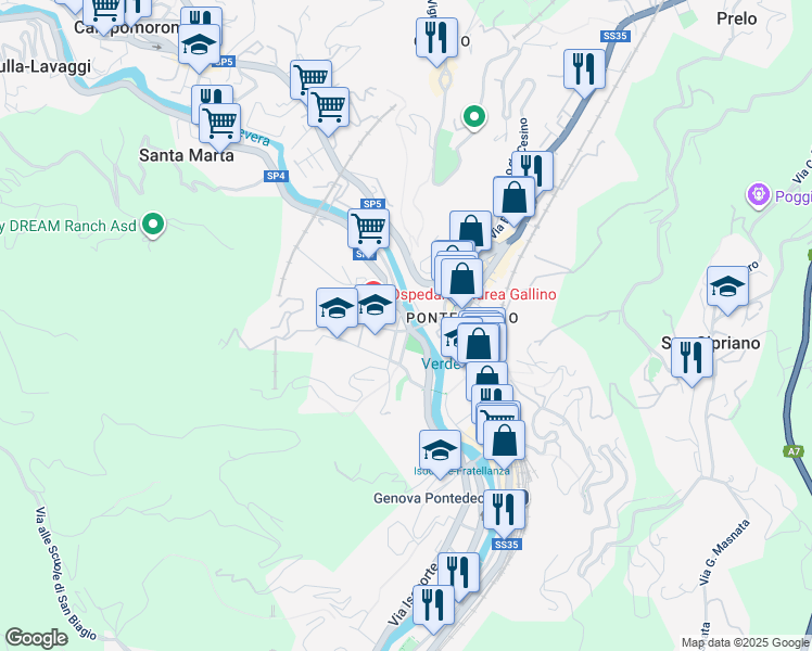 map of restaurants, bars, coffee shops, grocery stores, and more near 1 Via Ricreatorio in Genova