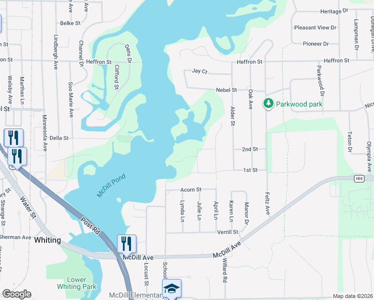 map of restaurants, bars, coffee shops, grocery stores, and more near 3916 Bonnie Bay Court in Stevens Point
