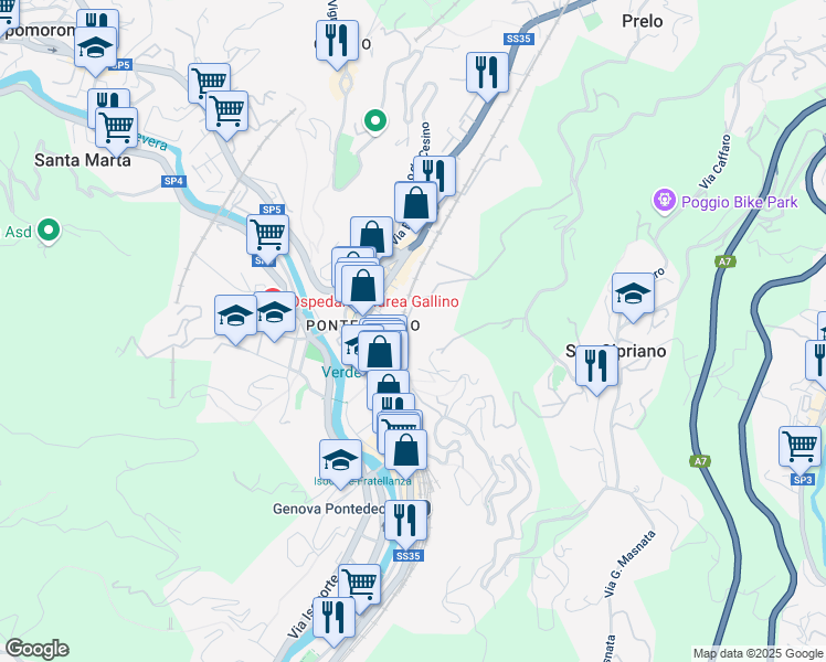 map of restaurants, bars, coffee shops, grocery stores, and more near 1 Salita Castrofino in Genova