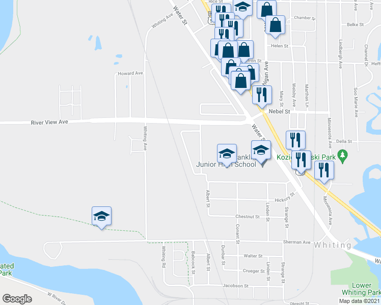map of restaurants, bars, coffee shops, grocery stores, and more near 2001 River View Avenue in Stevens Point