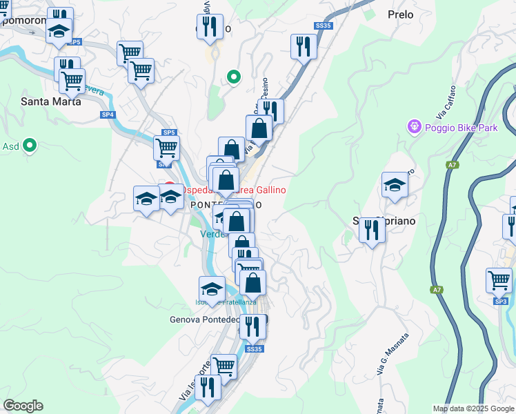 map of restaurants, bars, coffee shops, grocery stores, and more near 1 Salita Castrofino in Genova