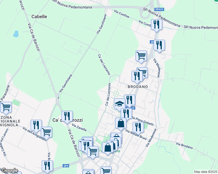 map of restaurants, bars, coffee shops, grocery stores, and more near 277 Ca' Dei Lazzarini in Provincia di Modena
