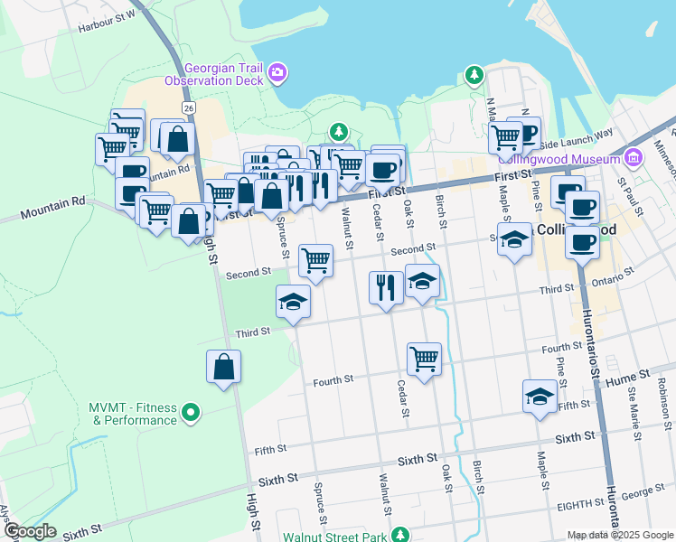 map of restaurants, bars, coffee shops, grocery stores, and more near 400 2nd Street in Collingwood