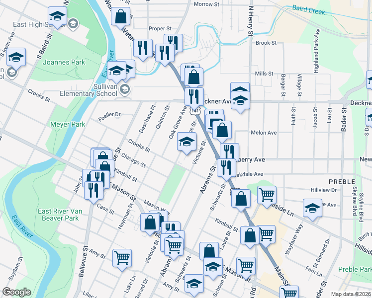 map of restaurants, bars, coffee shops, grocery stores, and more near 333 Irene Street in Green Bay