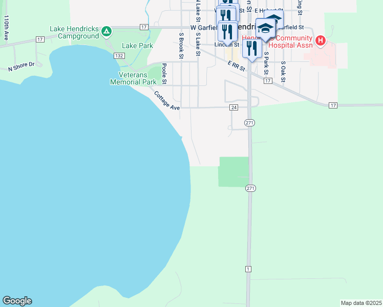 map of restaurants, bars, coffee shops, grocery stores, and more near 110 Sunrise Street in Hendricks