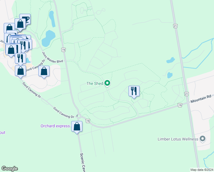 map of restaurants, bars, coffee shops, grocery stores, and more near Crosswinds Boulevard in Grey County