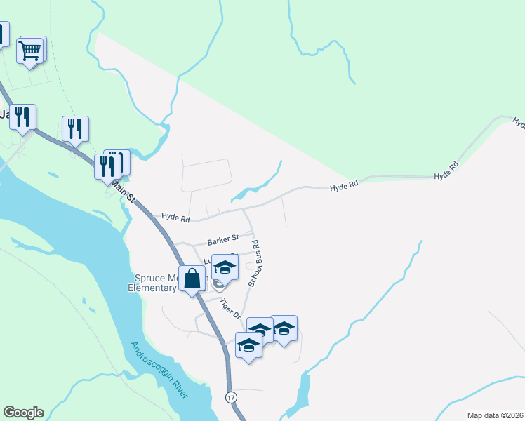 map of restaurants, bars, coffee shops, grocery stores, and more near 21 Berube Lane in Jay