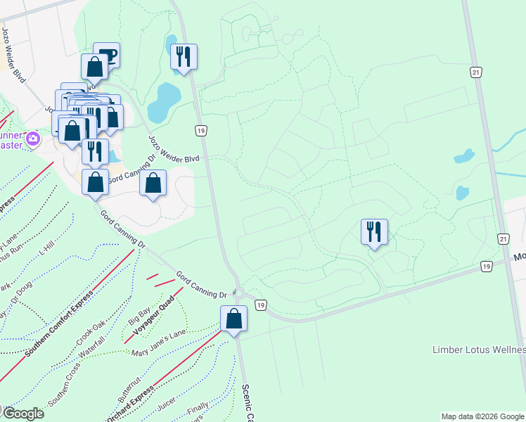 map of restaurants, bars, coffee shops, grocery stores, and more near 120 Black Willow Crescent in Grey County