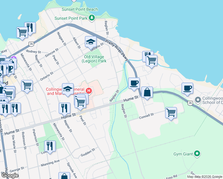 map of restaurants, bars, coffee shops, grocery stores, and more near 101 Matthew Way in Collingwood
