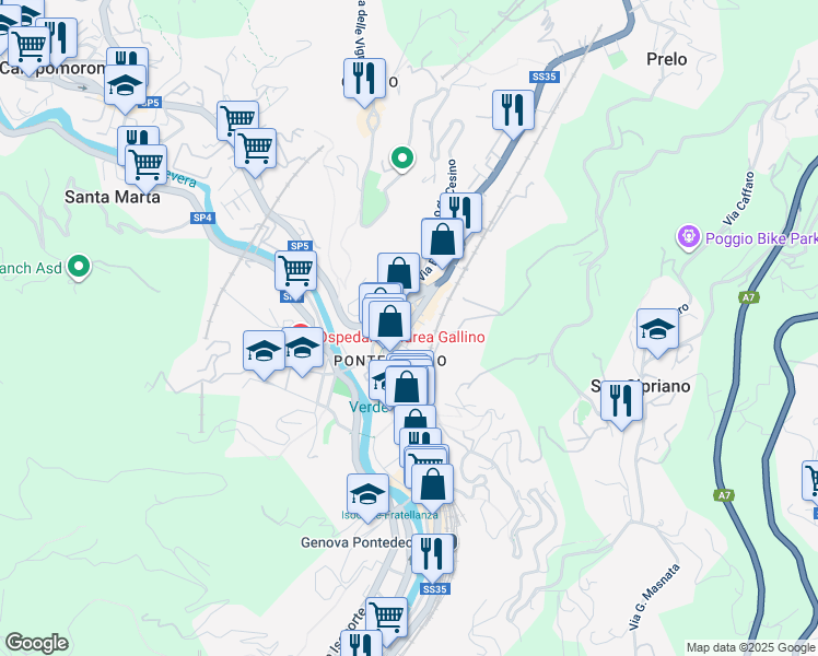 map of restaurants, bars, coffee shops, grocery stores, and more near 9 Via Felice del Canto in Genoa