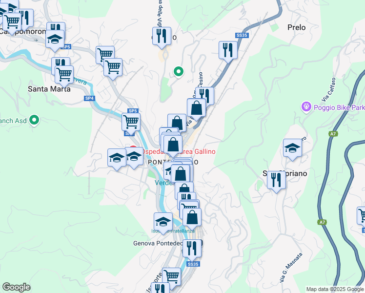 map of restaurants, bars, coffee shops, grocery stores, and more near 9 Via Felice del Canto in Genoa