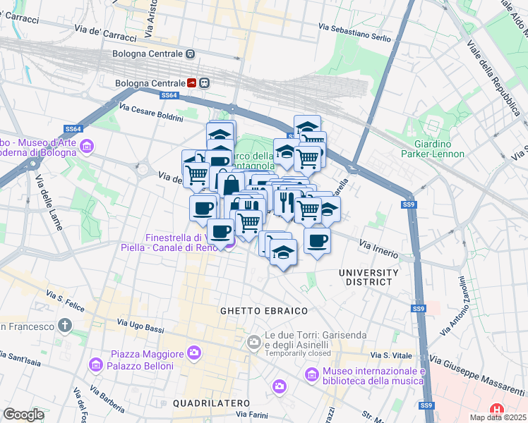 map of restaurants, bars, coffee shops, grocery stores, and more near 4 Via del Pallone in Bologna
