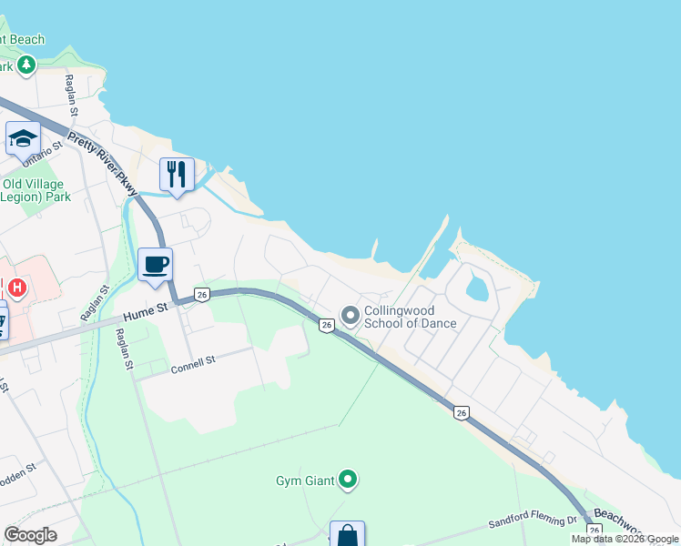 map of restaurants, bars, coffee shops, grocery stores, and more near 29 Saint Clair Street in Collingwood