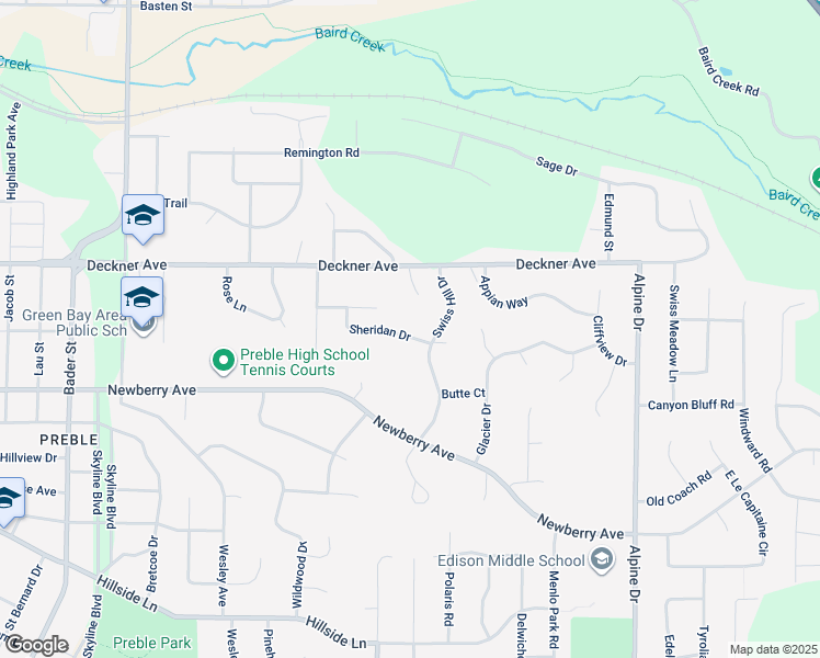 map of restaurants, bars, coffee shops, grocery stores, and more near 2517 Sheridan Dr in Green Bay