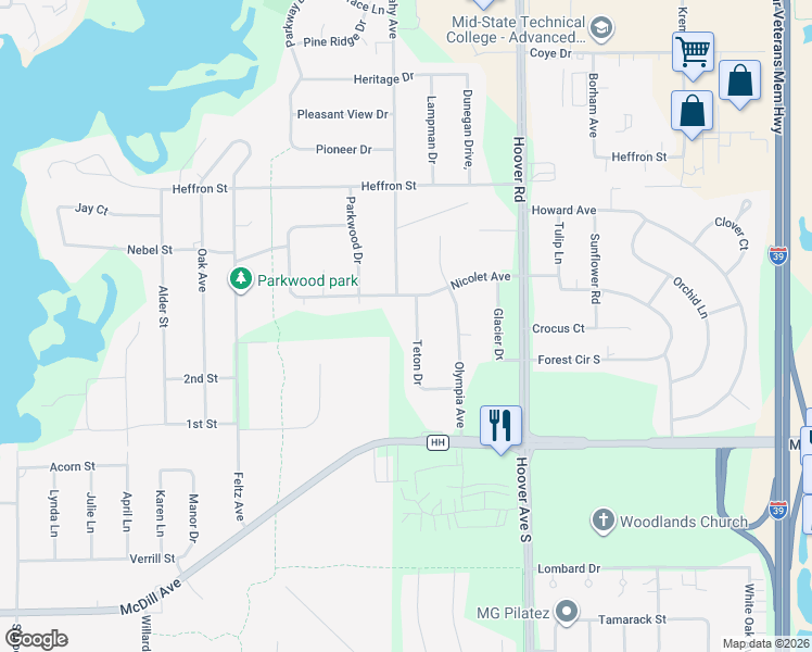 map of restaurants, bars, coffee shops, grocery stores, and more near 3324 Teton Drive in Stevens Point