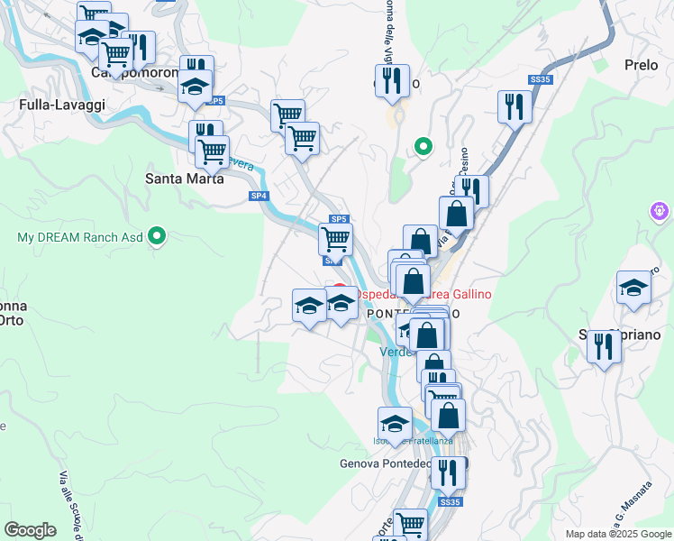 map of restaurants, bars, coffee shops, grocery stores, and more near 14 Via Pieve di Cadore in Genova