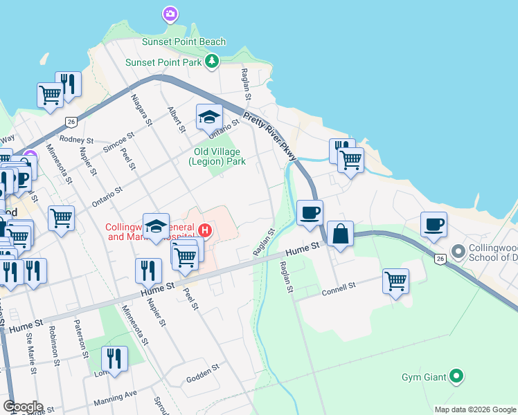 map of restaurants, bars, coffee shops, grocery stores, and more near 101 Matthew Way in Collingwood